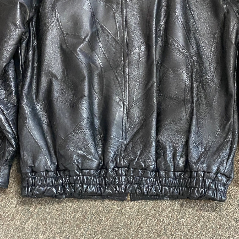 Men's Black Patchwork Leather Jacket - image 8